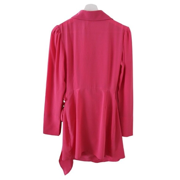 Sofia The Label NWT Dua Silk Wrap Dress Hot Pink Long Sleeve Mini - Picture 7 of 8